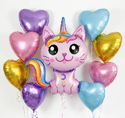 Связка шаров "Котик-единорог"