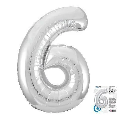 Шар фольгированный «Цифра 6», серебро
